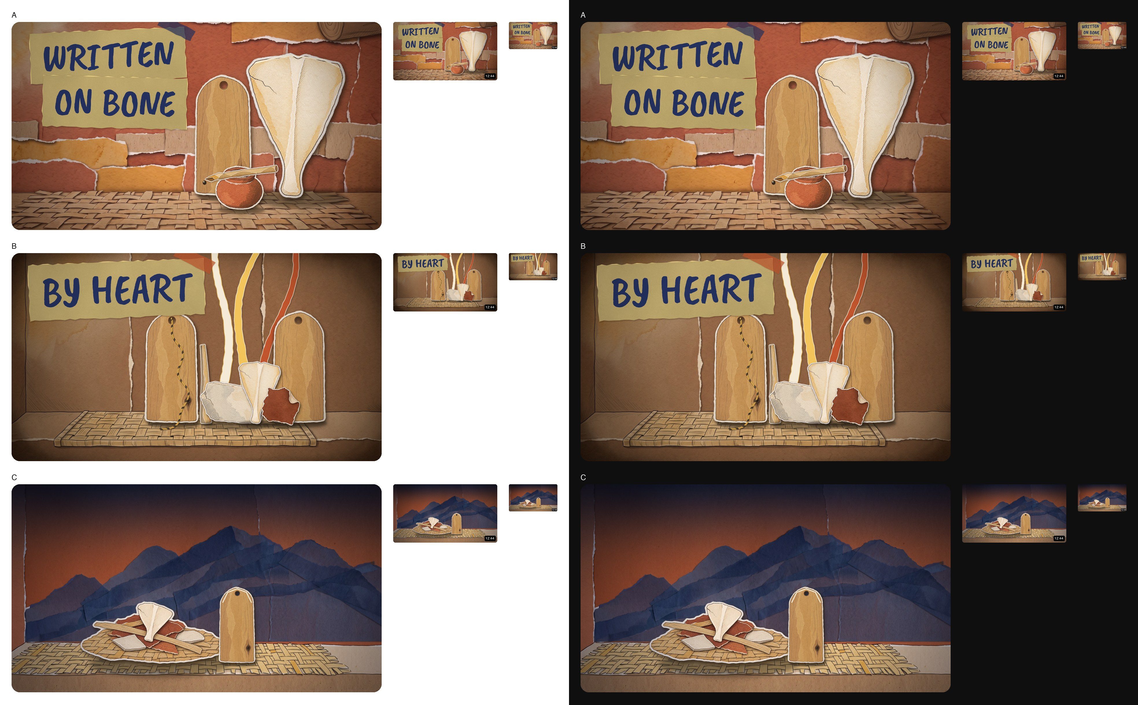 Thumbnails at phone and desktop sizes on white and dark